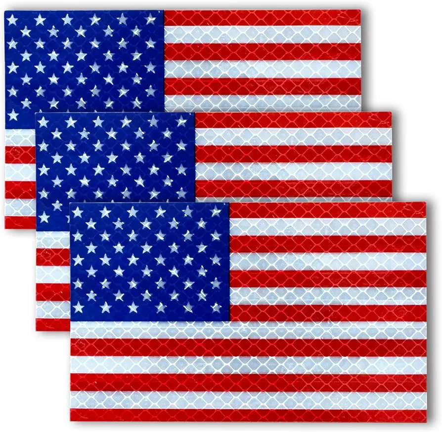 American Flag Decal, 3pcs USA Flag Decal Sticker, Reflective Car Stickers for Cars/Trucks - Support US Military (USA Patriotic Stripe Decal, 5 x 3 inches)