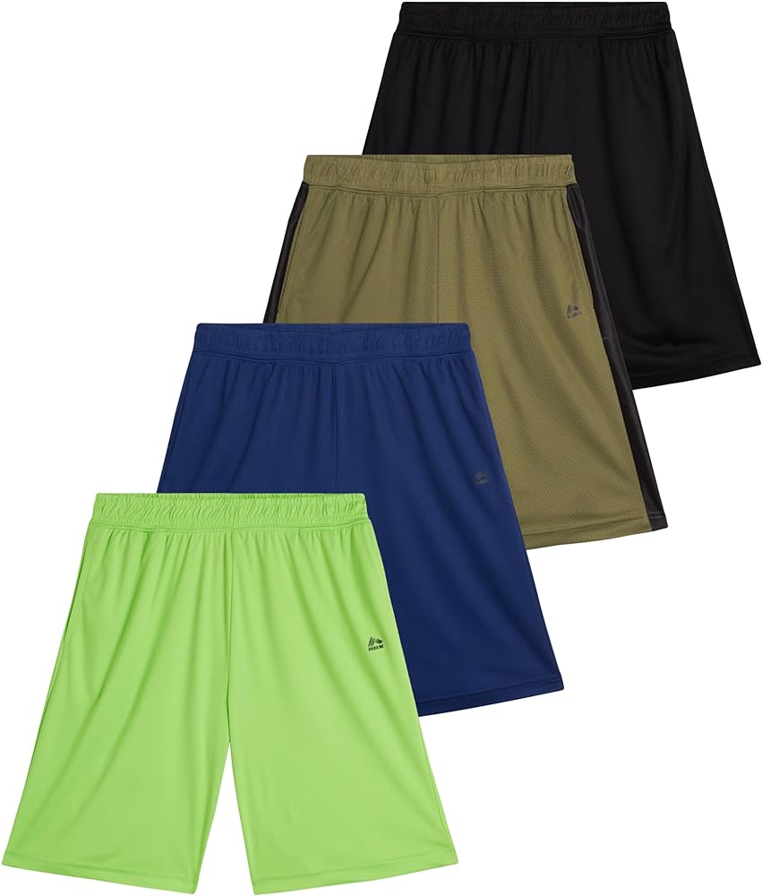 RBX Boys’ Active Shorts – 4 Pack Athletic Performance Basketball Shorts (8-20)