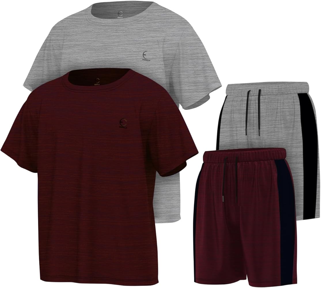 Boys Clothing Sets Tagless Loose Athletic Performance Crew Neck T-Shirt and Short Outfits Size 3-16 (4 Piece Set)