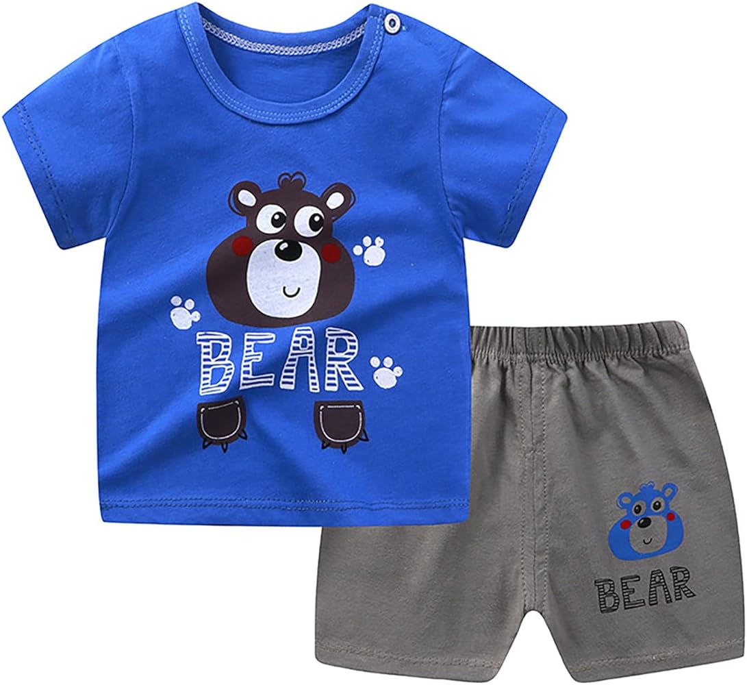 Boys Animal Print Clothes Sets Short Sleeve T-shirt and Shorts 2 Piece Cotton Outfit