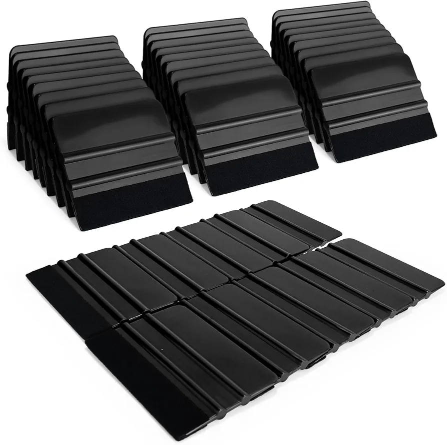 EHDIS 50pcs Vinyl Squeegee Bulk Felt Edge Squeegee 4 Inch Car Vinyl Scraper Decal Applicator Window Tint Tool Wallpaper Paper Smoothing Squeegee with Black Fabric Felt Edge (Black)