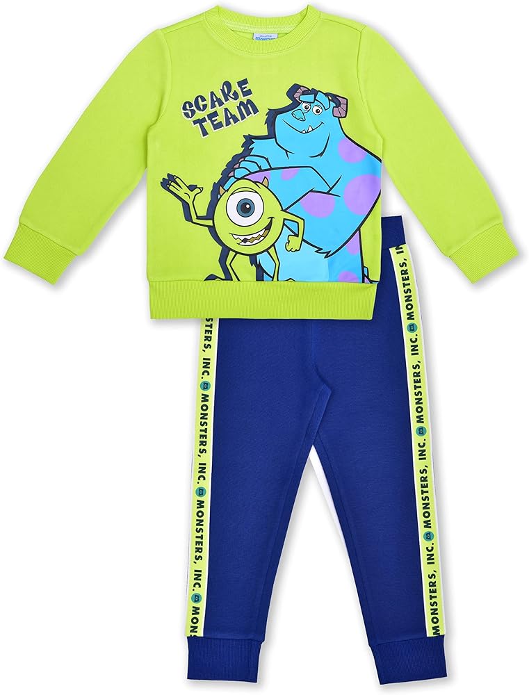 Disney Monsters Inc. Sully and Mike Boys’ Long Sleeve Shirt and Jogger Set for Toddler and Little Kids – Blue/Green