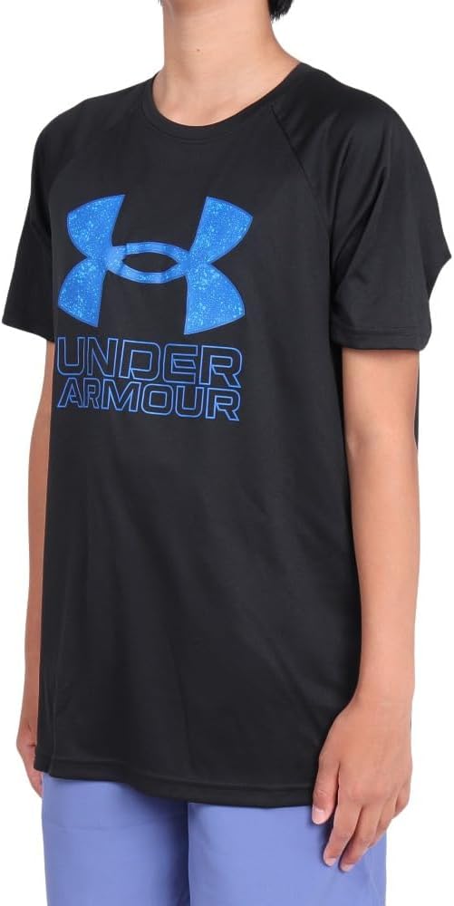 Under Armour Boys' Tech Hybrid Printed Fill Short-Sleeve T-Shirt, (015) Black / / Royal, X-Small