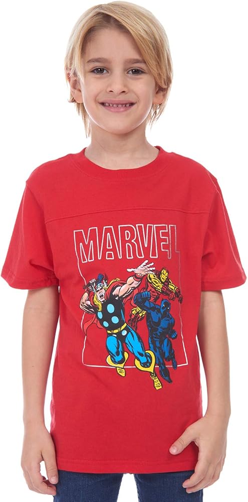 Marvel Comics Boys Thor, Black Panther and Iron Man Assemble Tee