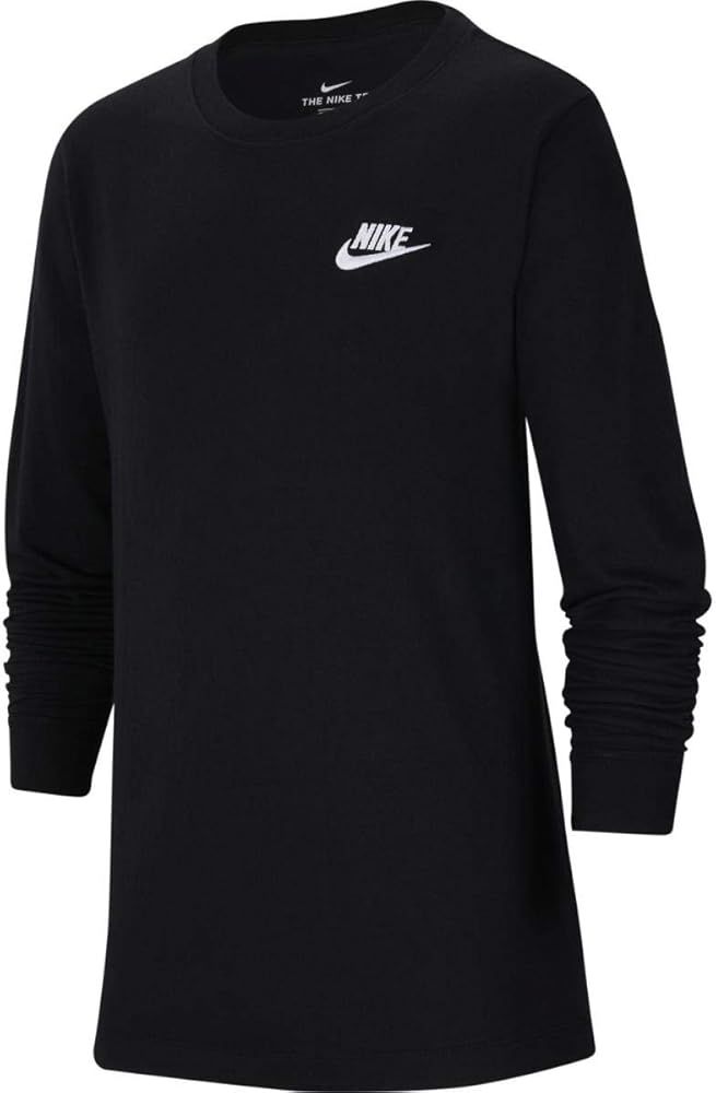 Nike Boy's Embroidered Futura Long Sleeve Tee (Big Kids) Black/White LG (14-16 Big Kid)