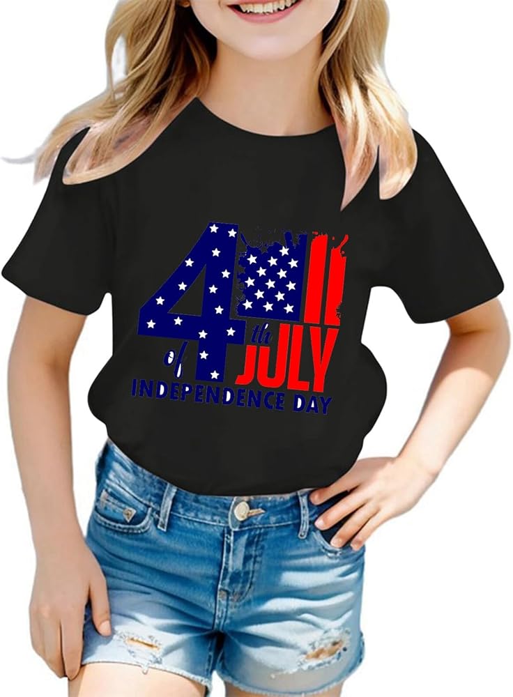 Kids Boys Girls 4th of July Shirts Stars Stripes Graphic T-Shirts Summer Casual Independence Day Tee Tops