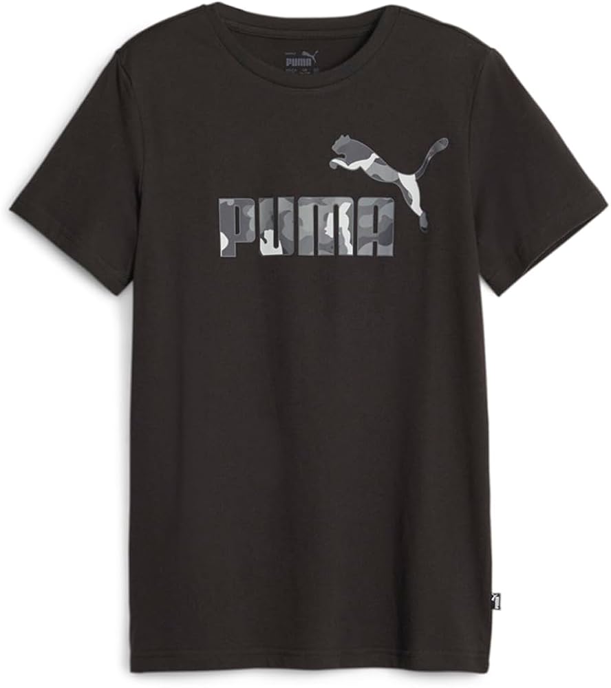 Puma Kids Boys Essentials Camouflage Logo Crew Neck Short Sleeve Athletic Tops Casual - Black