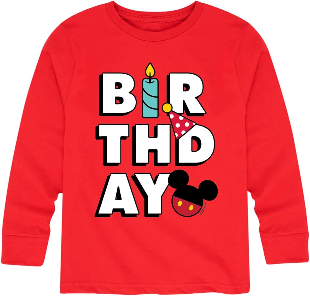 Disney Mickey & Friends - Mickey Birthday Icons - Youth Long Sleeve Graphic T-Shirt