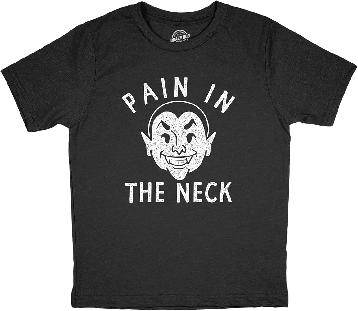 Youth Pain in The Neck T Shirt Funny Parenting Vampire Bite Joke Tee for Kids