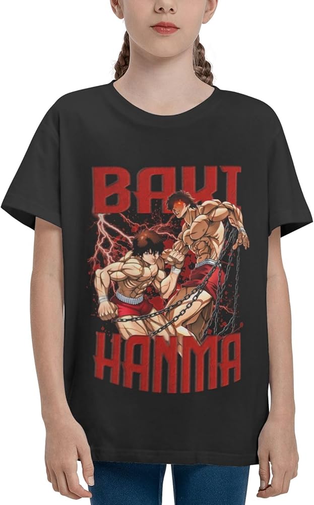 Anime Baki The Grappler Baki Hanma Shirt Boys Girls Round Neck Short Sleeve Cotton Tees