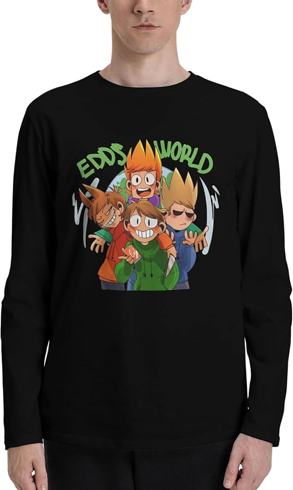 Anime Eddsworld T Shirt Mens Summer O-Neck T-Shirts Casual Long Sleeve Tee Black