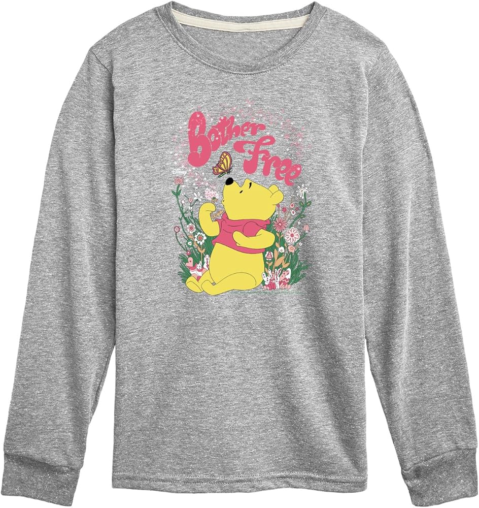 Disney Winnie The Pooh - Sitting in a Field of Flowers - Bother Free - Toddler and Youth Long Sleeve Graphic T-Shirt