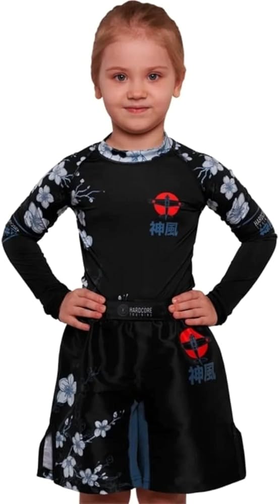 Hardcore Training Kids Rash Guard Compression Base Layer Tights No Gi BJJ Fitness Workout Running Boxing Black