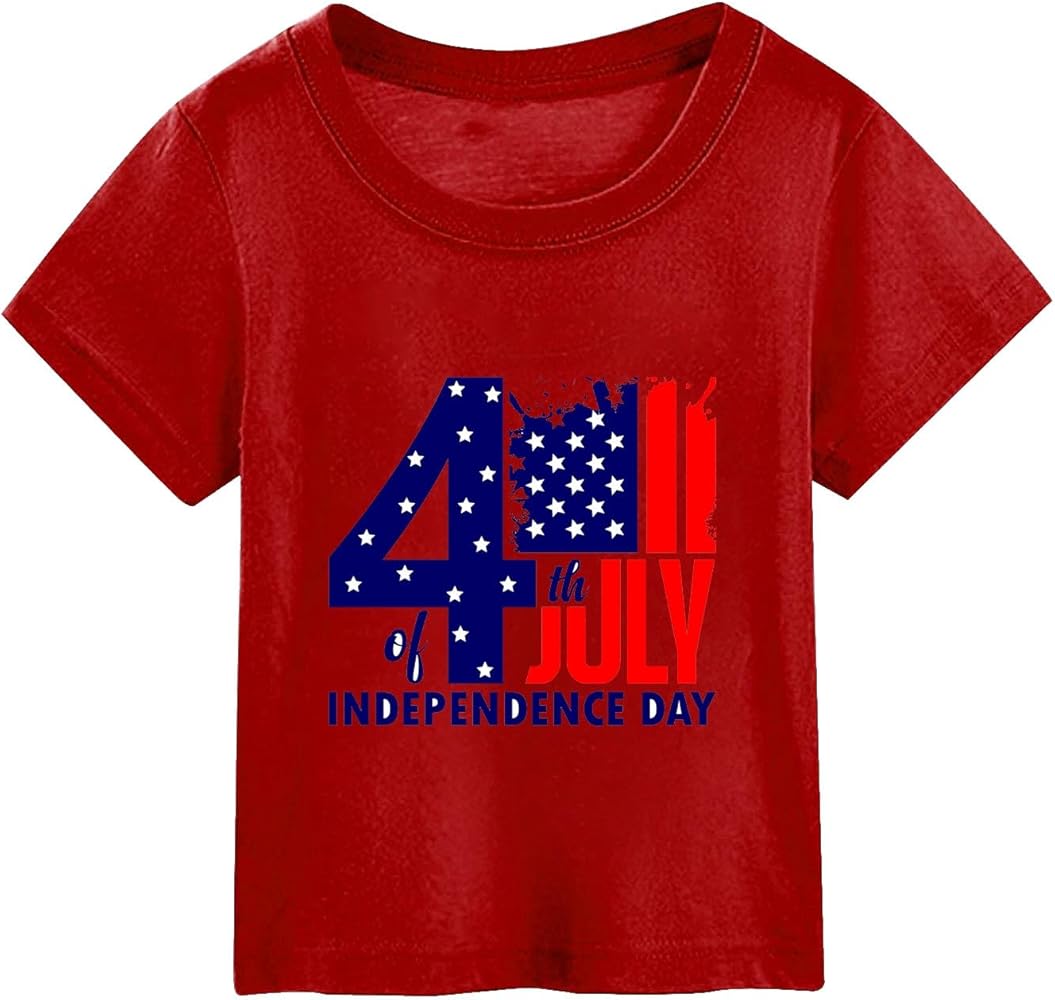 Toddler Boy Girl 4th of July Outfit Red White Blue T-Shirts Classic Short Sleeve Round Neck Independence Day Tops Tees 3-10 Years,American Flag Shirt Toddler Boy,Fourth of July Toddler Boy Shirt