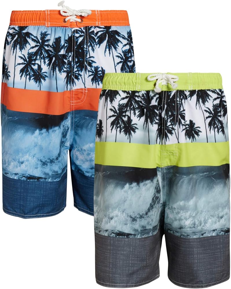 Boys' Swim Trunks - 2 Pack Quick Dry Board Shorts Bathing Suit (Size: 8-18)