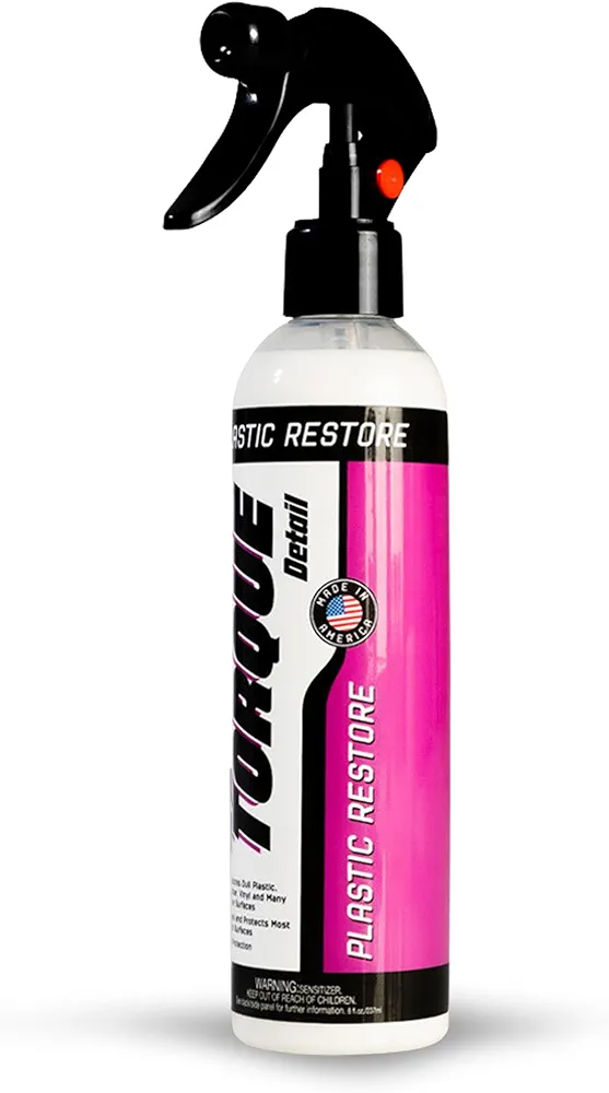 Torque Detail Plastic & Trim Restorer Spray - Restores, Shines & Protects Plastic, Vinyl & Rubber Surfaces With Molecular Restoration - Apply in Minutes, Lasts At Least 6 Months (8 fl. oz)