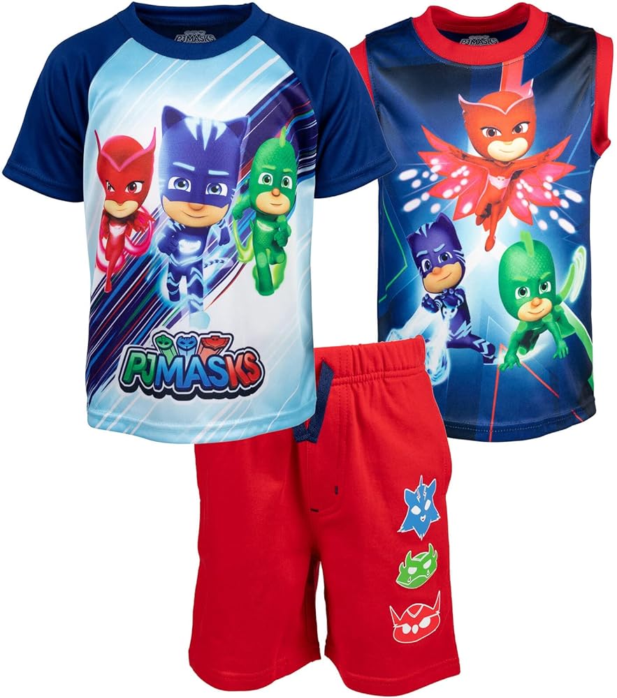 PJ Masks Catboy Gekko Owlette 3 Piece Outfit Set: T-Shirt Tank Top Shorts