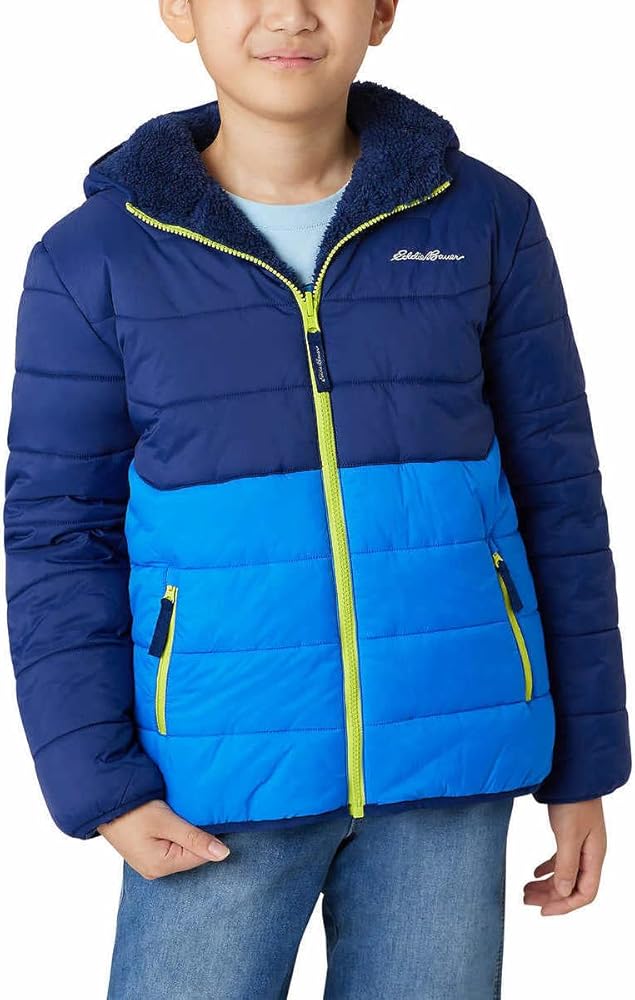 Eddie Bauer Kids Reversible Plush Hoodie Jacket (as1, alpha, s, regular, Navy/Royal, Small 7/8)