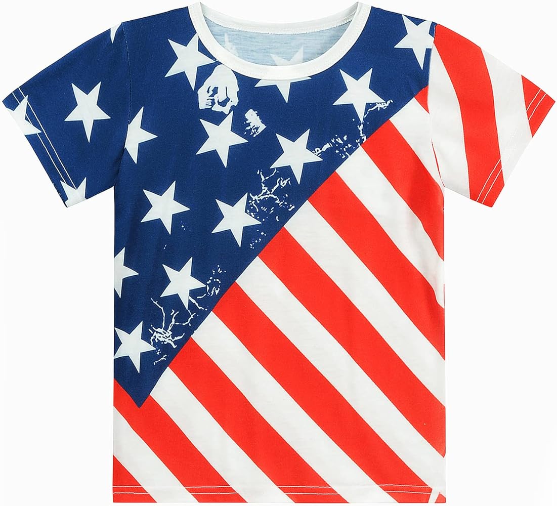 Eulla 4th of July Shirts for Boys Toddler American Flag T-Shirt Independence Day Fourth of July Tops Tees for Kids Boys 2t-7t