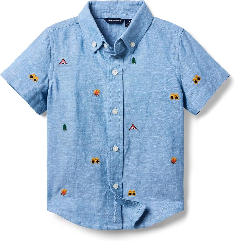 Janie and Jack Boys Embroidered Linen Top (Toddler/Little Big Kid)