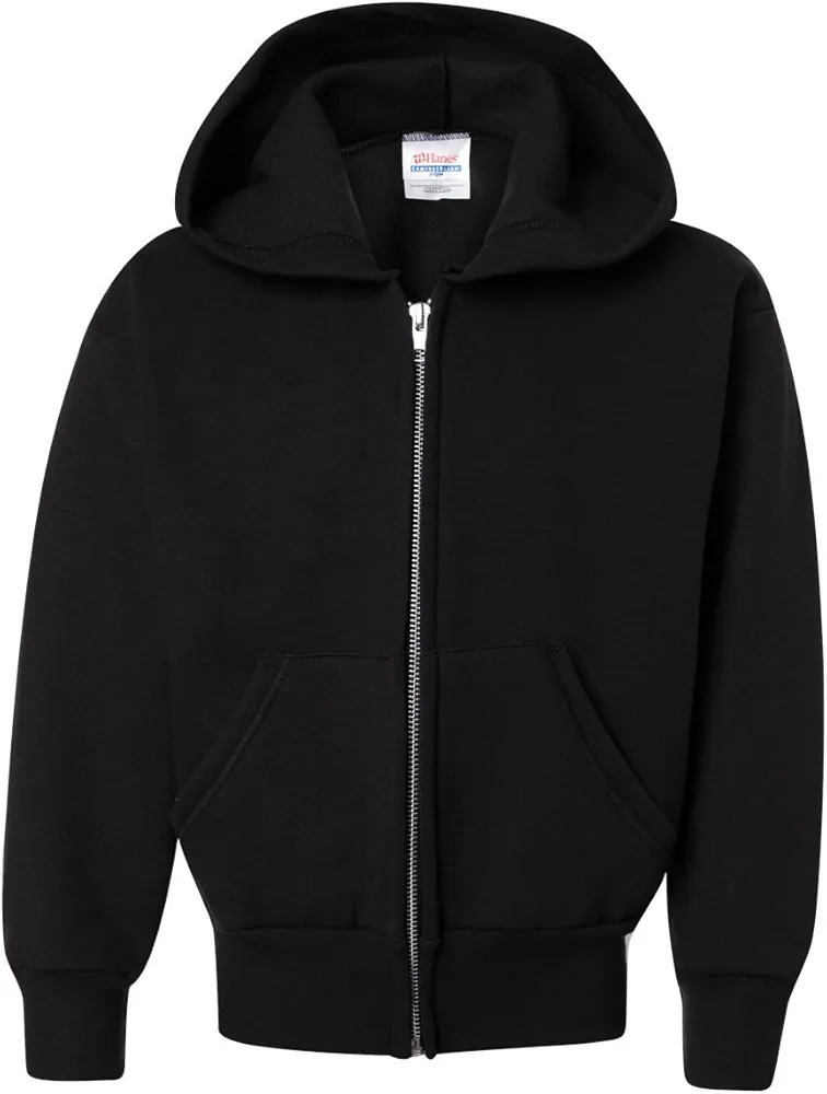 Hanes Boys' EcoSmart Full Zip Hooded Jacket, Black, Large