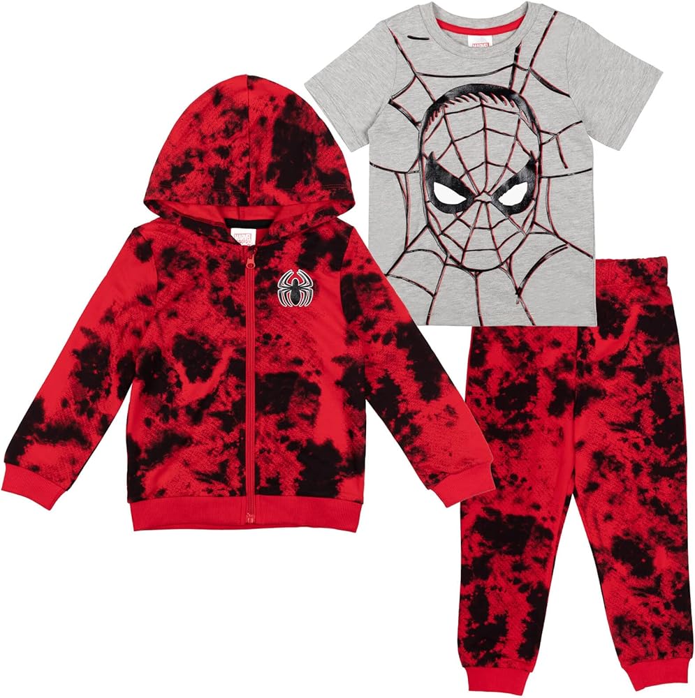 Marvel Spider-Man Tie Dye French Terry Zip Up Hoodie Graphic T-Shirt Pants Infant to Toddler