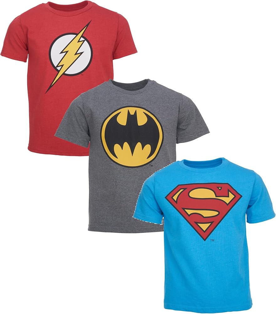 DC Comics Justice League Batman Superman The Flash 3 Pack T-Shirts Toddler to Big Kid