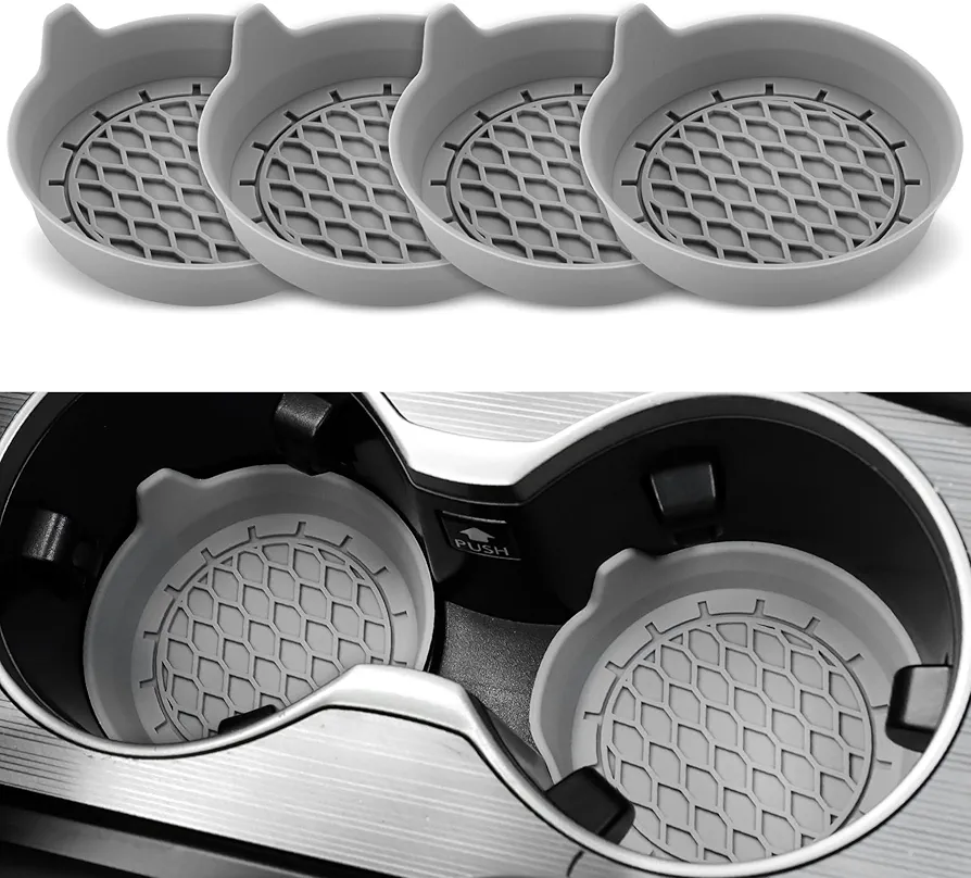 SINGARO Car Cup Holder Coaster, Silicone Cup Holder Insert, Universal Non-Slip Cup Holders, Car Accessories Interior for Women and Man 4 Pack Gray