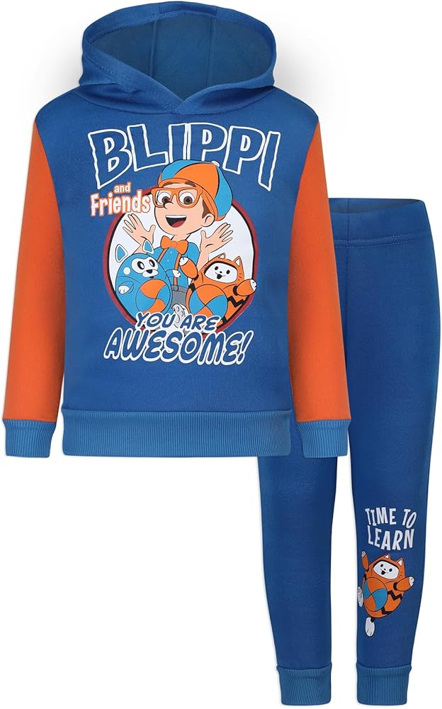 Blippi Boys Hooded Sweatshirt and Pants Set for Toddlers – Blue/Orange