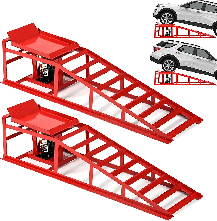 2PCS 5T 10000lbs Hydraulic Car Ramps, Heavy Duty Hydraulic Vehicle Ramps Lift Ramp, Portable Car Ramps for Oil Changes, Car Lifts for Home Garage, Vehicle Auto Garage Repair