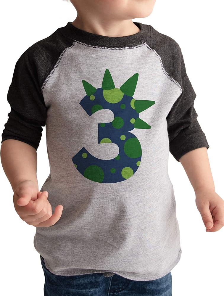 7 ate 9 Apparel Kids 3 Dino Dinosaur Three Third Birthday Dino Spike Tee