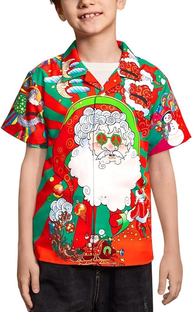 BesserBay Christmas Boys Ugly Short Sleeve Button Down Hawaiian Shirt 4-14 Years