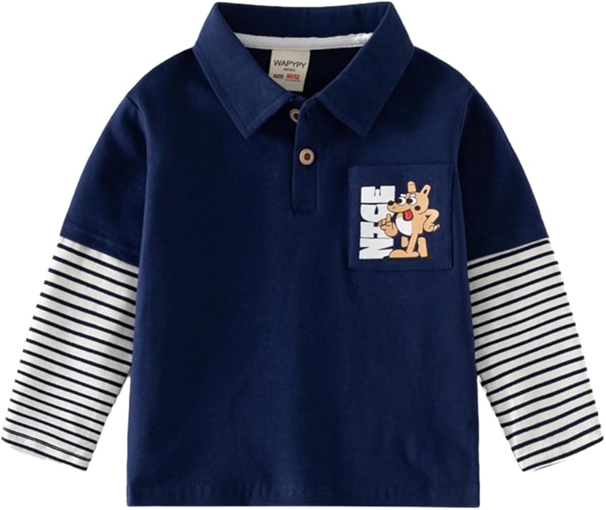 Little Boys Classic Striped Pique Polo Long Sleeve Tee Shirt Thermal Tops Kids Toddler Boys Uniform T-Shirt