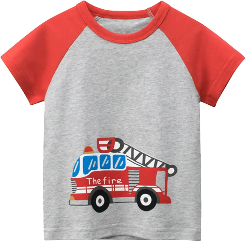 Toddler Kids Girls Boys Cartoon Car Prints Loose Tops Soft Short Sleeve T Shirt Tee Tops Clothes Boys Baseball Shirt