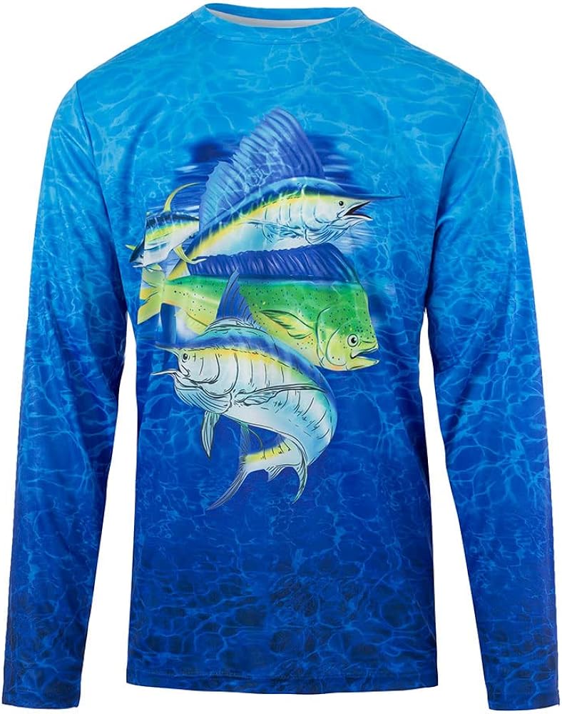 Boys 2T-18 Blue Marlin Water Sport Fishing UPF Performance Shirt