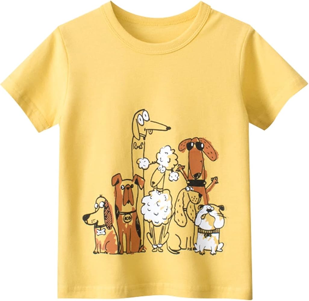 Boys Long Sleeve Hooded Shirt Cartoon Dogs Short Sleeve Crewneck T Shirts Tops Tee Large N