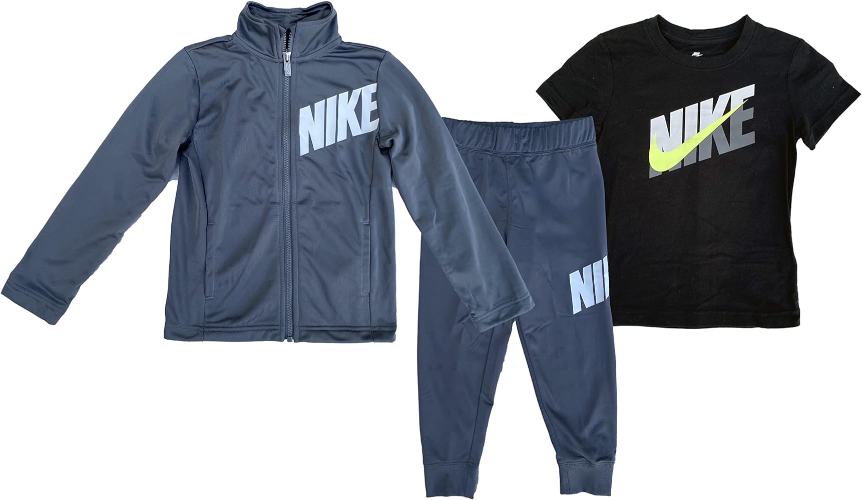 Nike Little Boys Tee, Tricot Jacket And Pants 3 Piece Set (Grey(86H354-M19)/B, 6 Years)