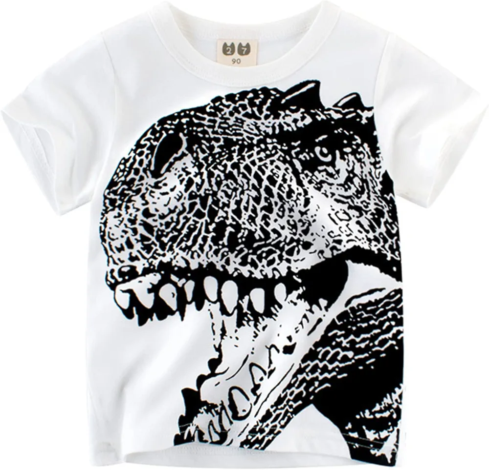 Boys Girls T Shirt Tees Outfits Toddler Kids Baby Boys Girls Dinosaur Short Sleeve Crewneck T Shirts Tops Tee Clothes (White, 6-7 Years)