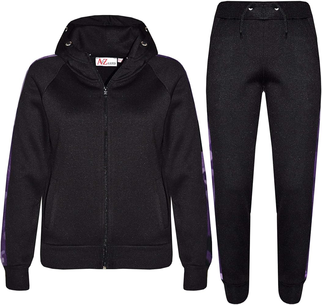 Kids Girls Boys Jogging Suit Black Fleece Tracksuit Hooded Hoodie Bottom Joggers