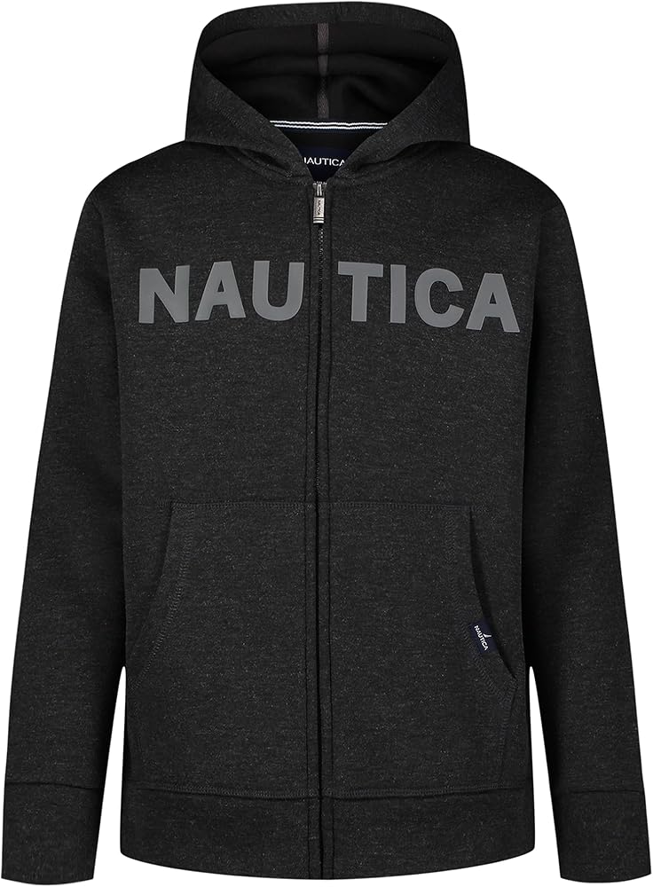 Nautica Boys' Long Sleeve Fleece Full Zip Hoodie, Comfortable, Relaxed Fit