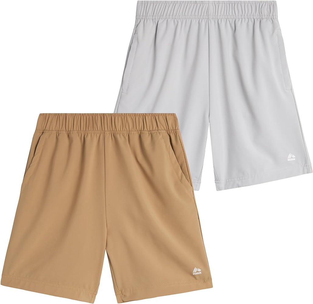 RBX Boys' Athletic Shorts - 2 Pack Active Performance Woven Shorts for Kids - Basketball Activewear Shorts for Boys (8-16)