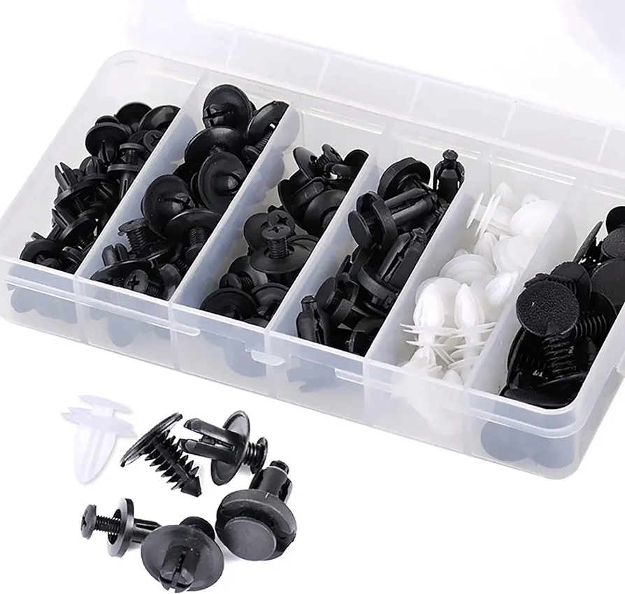 100PCS Car Bumper Retainer Clips, Car Plastic Rivets Fasteners Push Retainer Kit, Most popular Size Car Push Rivet Kit - Bumper Car Clips Expansion Screws Replacement Kit