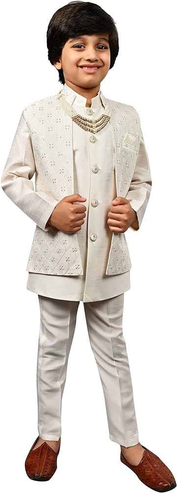 AHHAAAA Kids Ethnic Silk Blend Indo-Western Sherwani Set For Boys 504MF