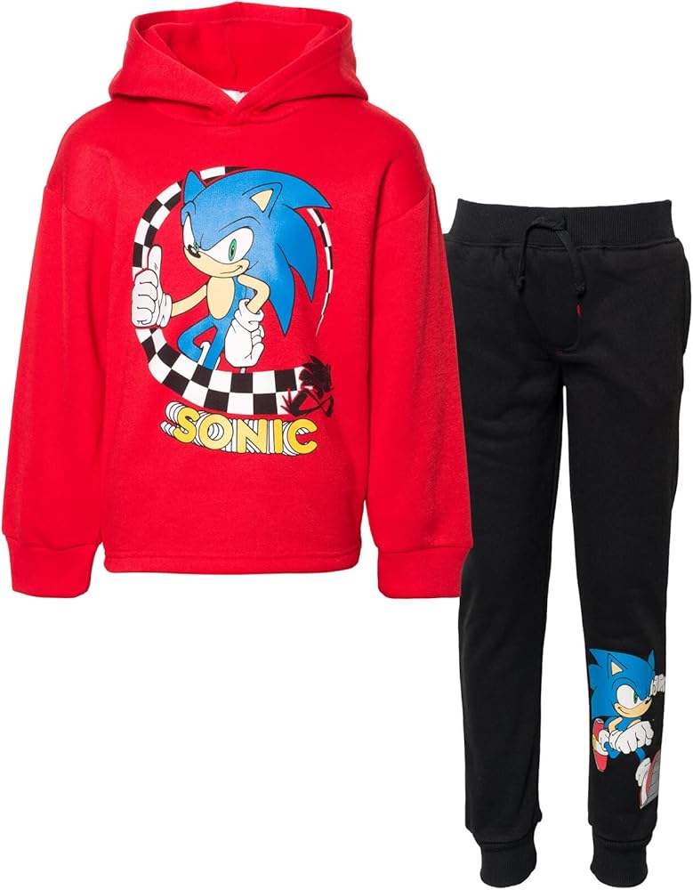 SEGA Sonic the Hedgehog Fleece Pullover Hoodie and Pants Outfit Set Toddler to Big Kid Sizes (2T - 18-20)