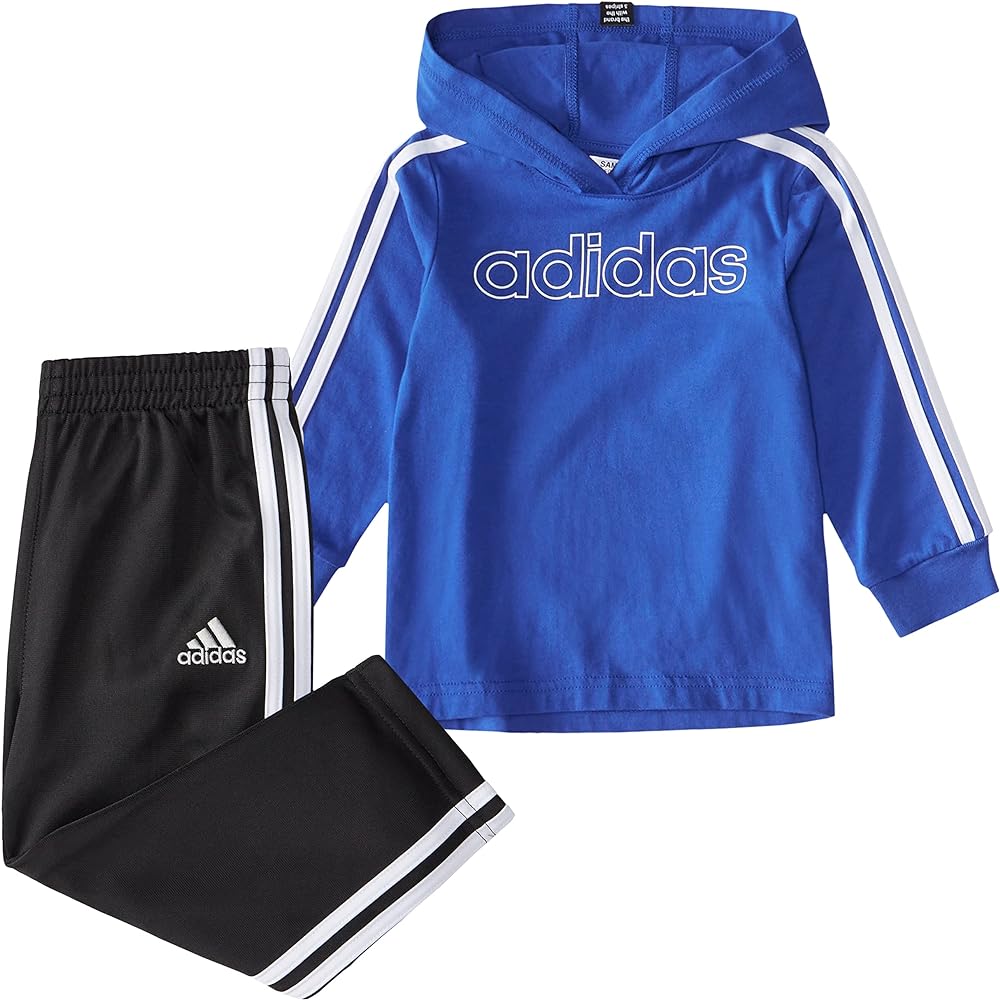 adidas boys Long Sleeve Printed Hooded Tee and Tapered Pants Set