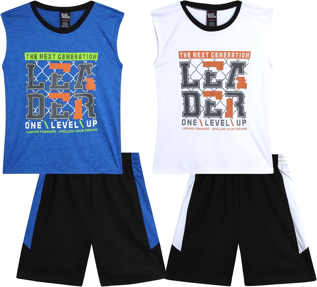 Mad Game Boys’ Shorts Set – 4 Piece Active Performance Tank Top and Gym Shorts – Dry Fit Basketball Outfit for Boys (8-16)