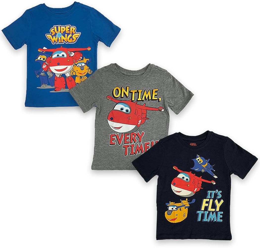 Super Wings Boys' 3 Piece Short Sleeve T-Shirt Set, Multi, 2T