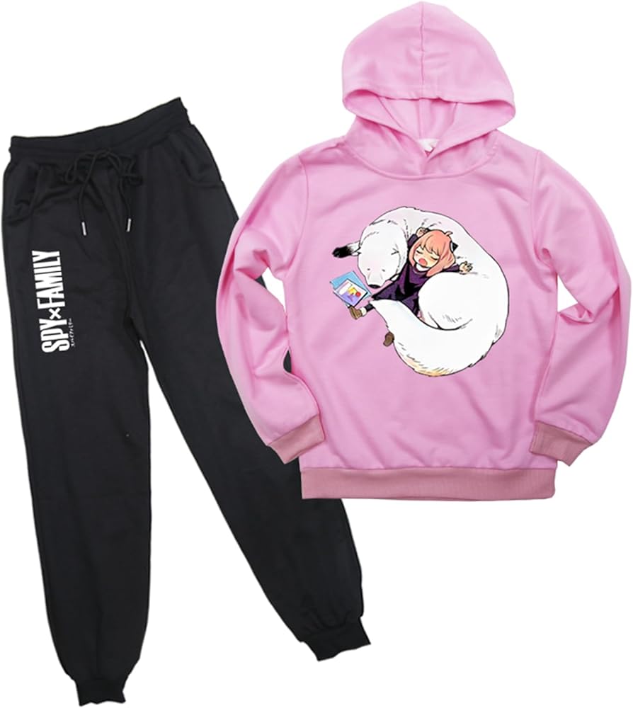 Cute Spy x Family Hooded Tops+Soft Pants Set Novelty Kids Cartoon Clothing Set-Casual Hoodie Outfits for Boys Girls