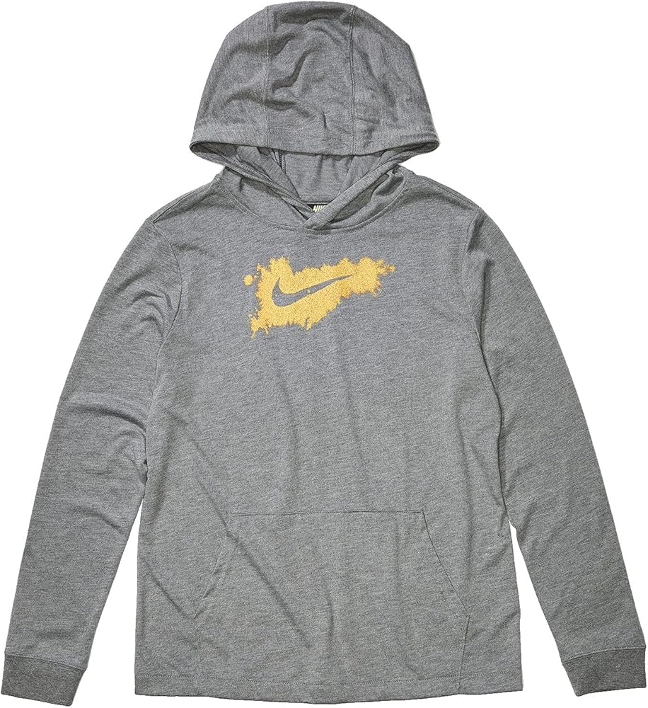 Nike Boy's Sportswear Jersey Hoodie (Little Kids/Big Kids) Carbon Heather/Citron Pulse MD (10-12 Big Kid)