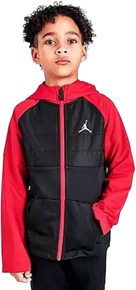 Nike Therma Fz Jacket Boys Jackets Size 4, Color: Black/University Red, (MSS-85B118R78)